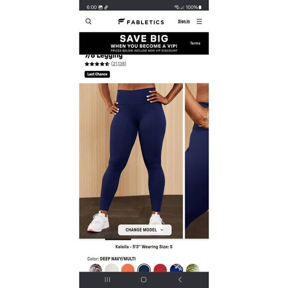 New XS Fabletic Navy Blue Boost PowerHold Kessler II High Waist 7/8 Leggings - Picture 2 of 8